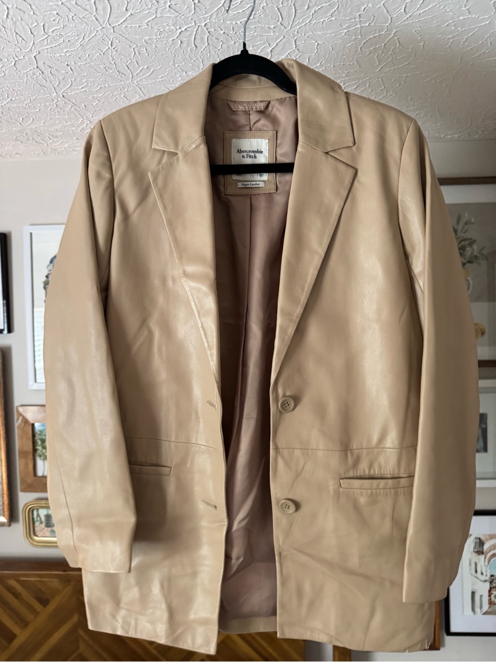 Abercrombie & Fitch Cream Vegan Leather Blazer